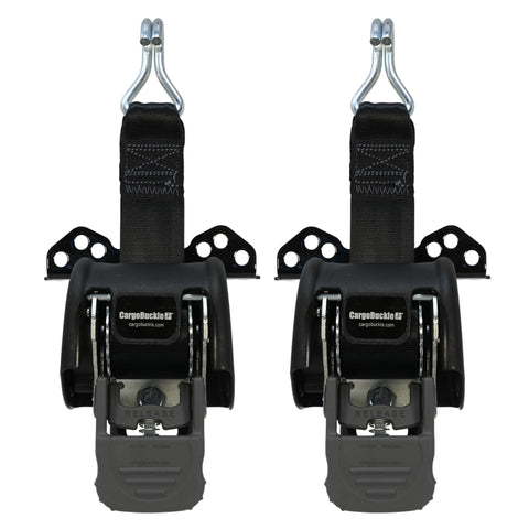 Heavy Duty CargoBuckle Ladder Rack Straps Tie-Down System, Universal Mount for Square/Round Racks, 2-Inch, 2000 Lbs Break Strength, 677 Lbs Safe Working Load, Double J-Hook, 7ft Straps - 2 Pack