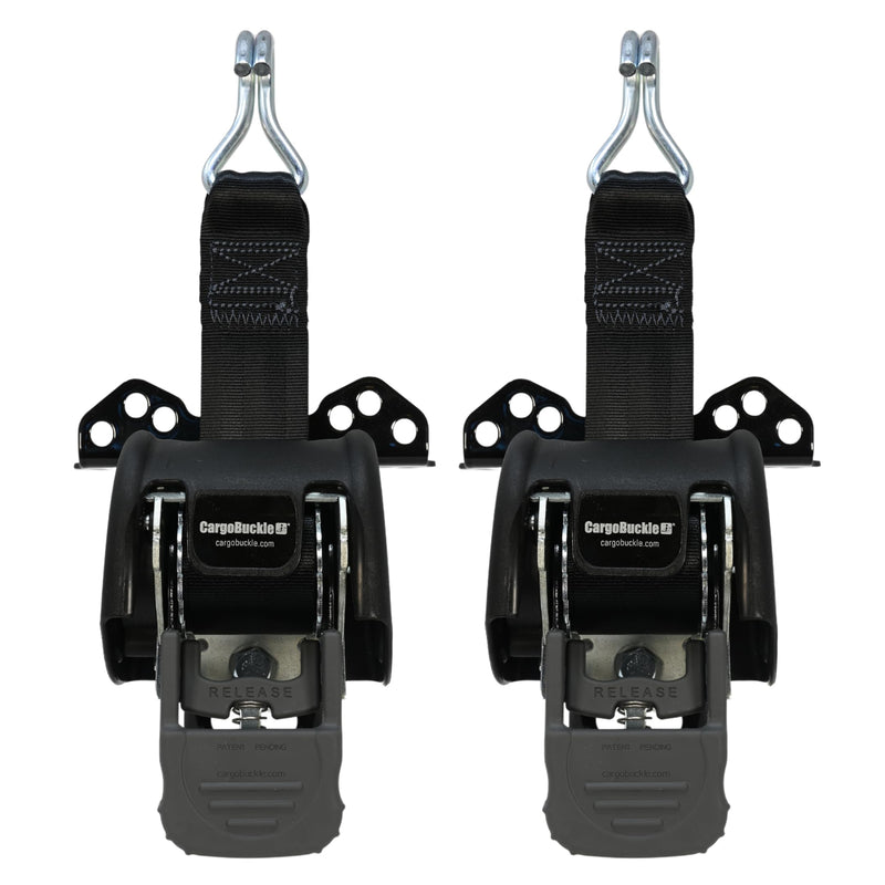 Heavy Duty CargoBuckle Ladder Rack Straps Tie-Down System, Universal Mount for Square/Round Racks, 2-Inch, 2000 Lbs Break Strength, 677 Lbs Safe Working Load, Double J-Hook, 7ft Straps - 2 Pack