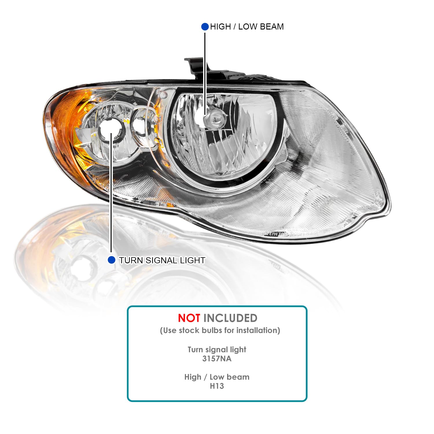 Chrome Headlights SPEC-D TUNING Compatible with 2005-2007 Chrysler Town & Country, Left + Right Pair Headlamp Assembly