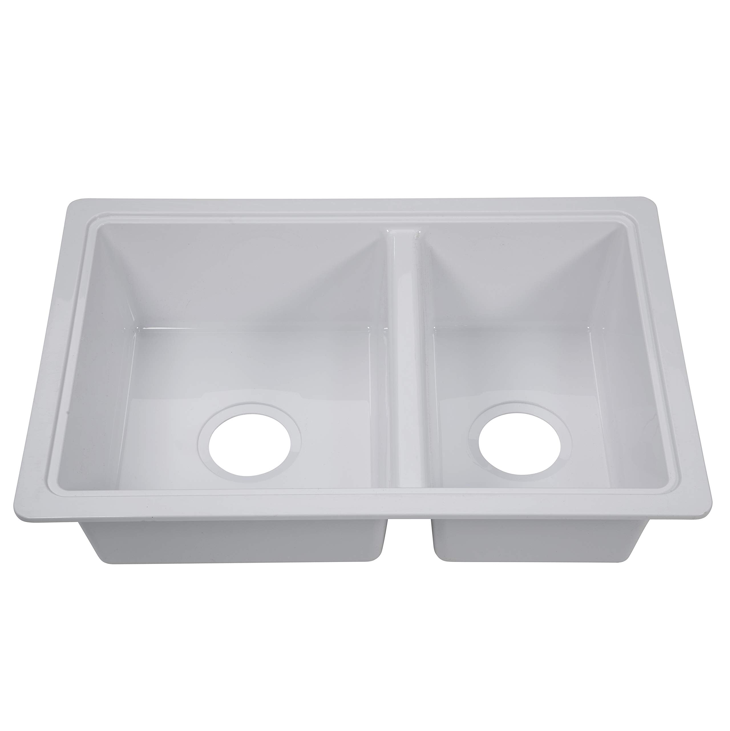 Lippert Double Kitchen Galley Sink RV - 25" x 17" x 6.6" - White — Durable, Space-Saving Sink for RVs and Manufactured Homes - Scratch-Resistant ABS Acrylic - Lightweight and Easy to Install — 809030