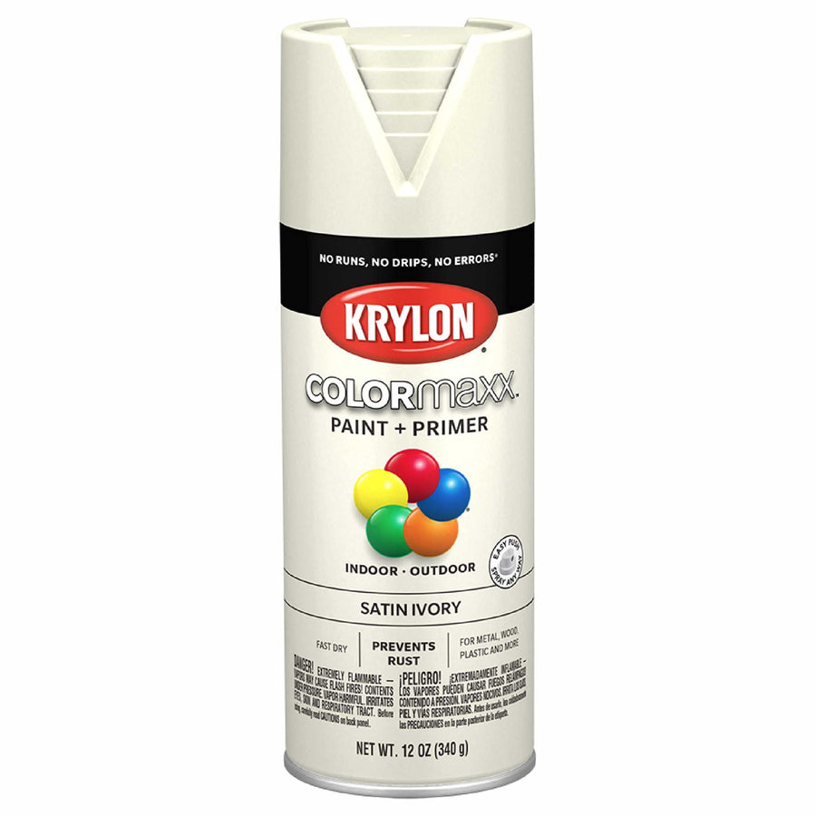 Krylon COLORmaxx K05567007 Spray Paint and Primer for Indoor/Outdoor Use, Satin Ivory 12 Ounce (Pack of 1)