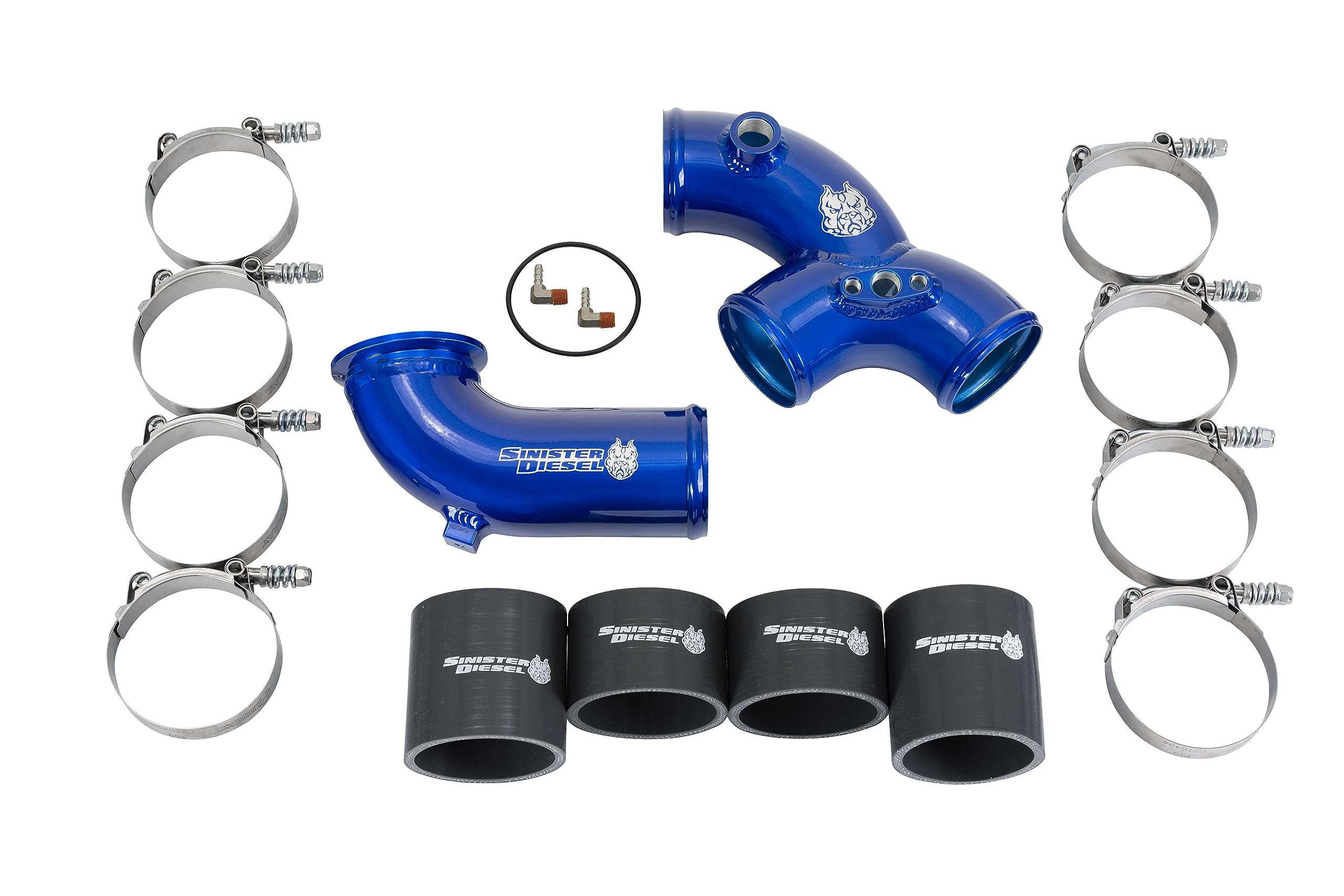 Sinister Diesel Blue Intake Elbow with Boots for Ford Powerstroke 1999.5-2003 7.3L