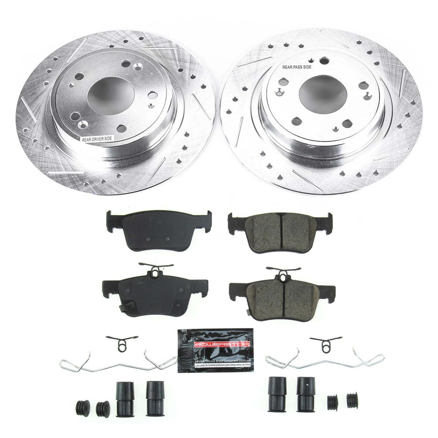 Power Stop K8063 Z23 Rear Carbon Fiber Brake Pads with Drilled and Slotted Brake Rotors Kit For 2018 2019 2020 2021 2022 Honda Accord [Application Specific]