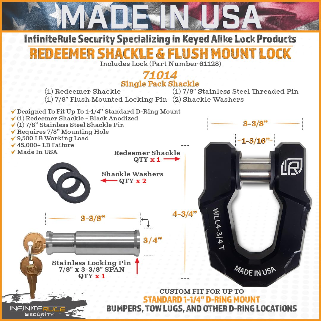 Redeemer D-Ring Shackle, 71014 | Single Pack, Black Anodized Aluminum, Heavy-Duty for Use with Tow Strap for Off-Road Vehicle Recovery - Includes Locking Pin for Redeemer Shackle