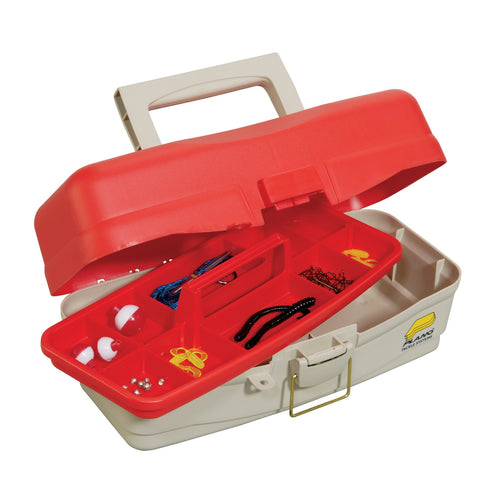 Plano Take Me Fishing One Tray Tackle Box with Tackle, Premium Tackle Storage, Red/Beige