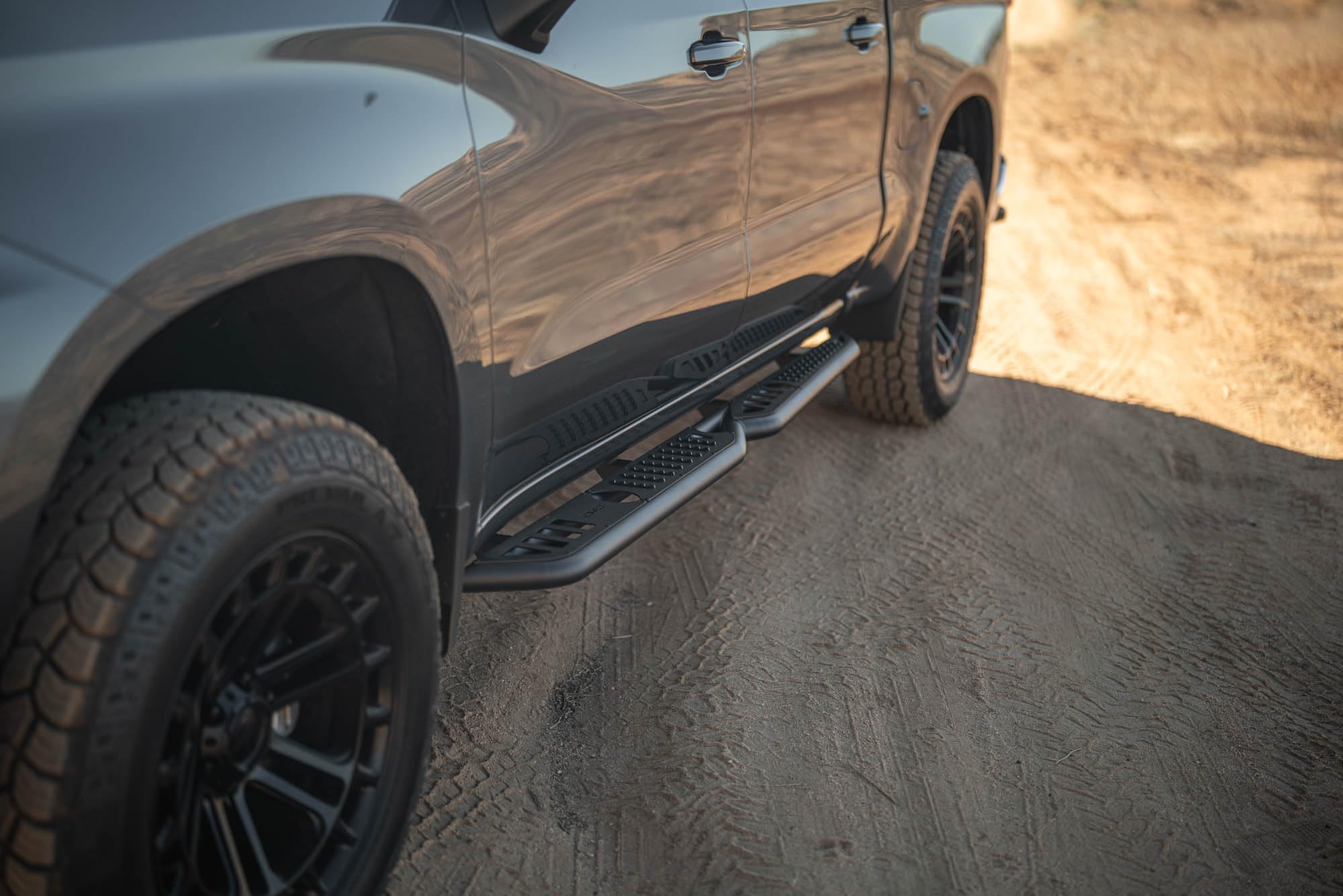 DV8 Offroad OE Plus Side Steps for 2019-2024 Chevy Silverado 1500 & GMC Sierra 1500 Crew Cab | Anti-Slip Design | Provides Protection from Light Trail Debris | Low-Profile Fitment | Powder Coated