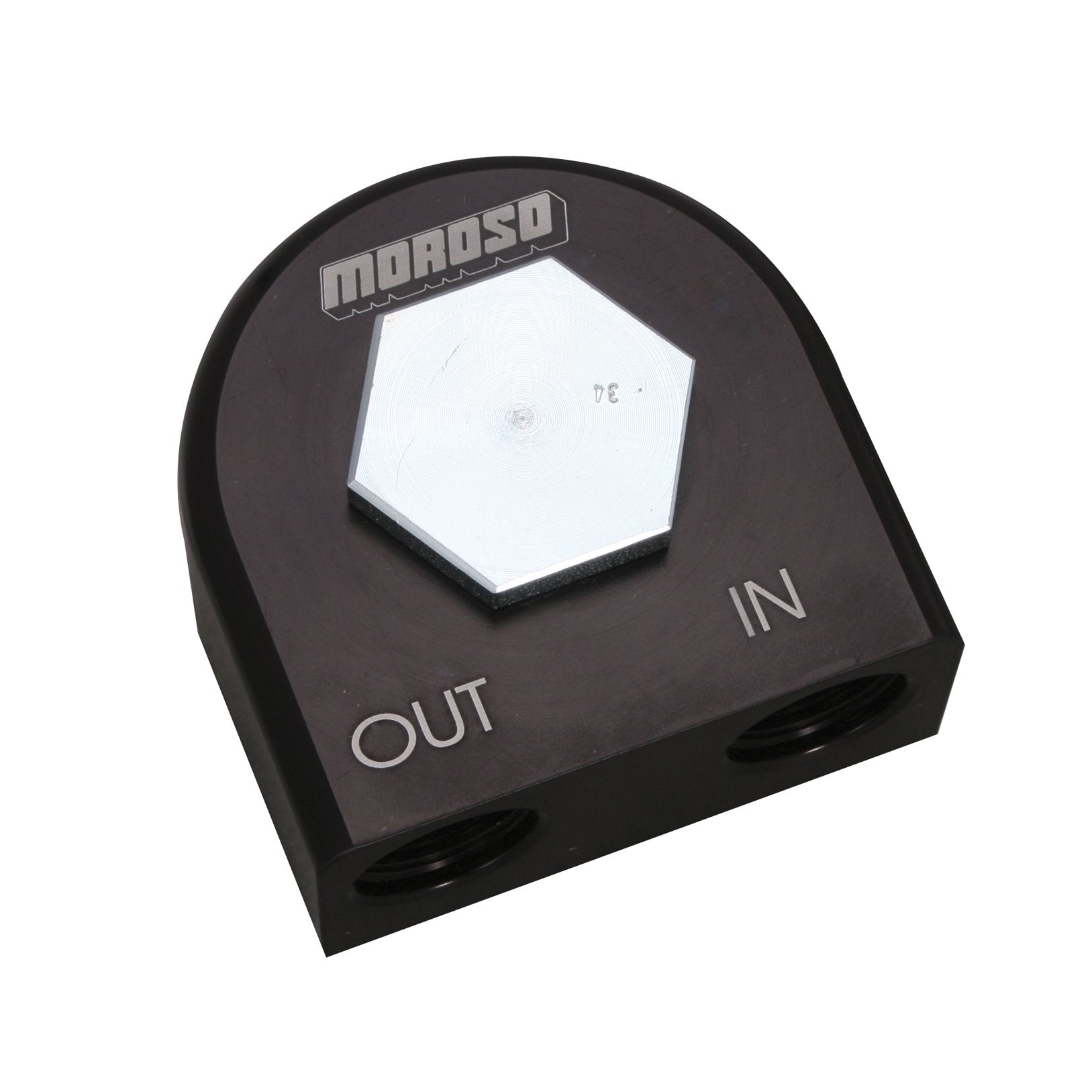 23683 Moroso Remote Oil Filter Adapter, 90 Deg, 13/16" -16