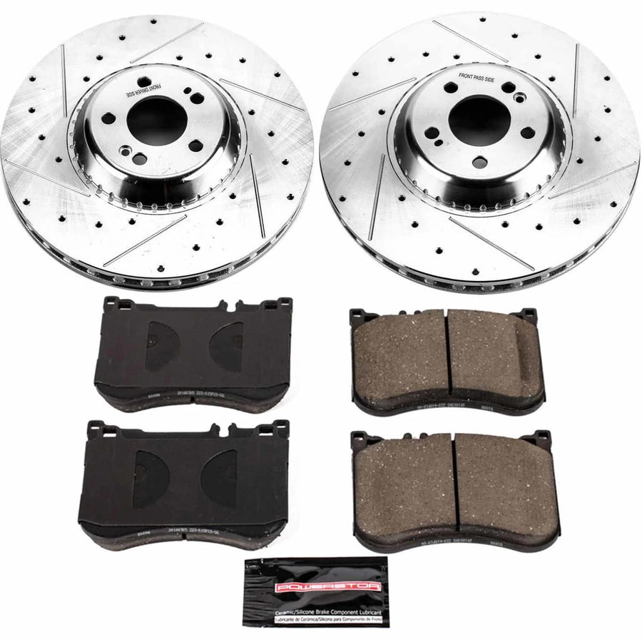 Power Stop Z23 Sport Performance 1-Click Brake Kit Front and 1 Front Sensor Wire For Maybach S, Maybach S560, S450, S550, S550e, S560 [Model Specific] K7852
