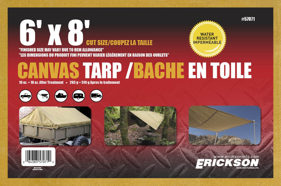 Canvas Tarp Erickson 57071, 6' x 8', 1 Pack, tan