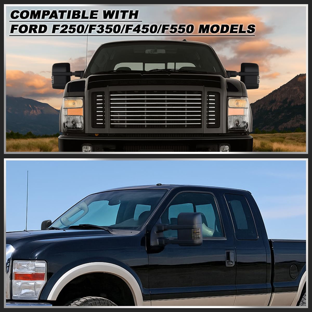 Spec-D Tuning Towing Mirrors Manual w/Smoke LED Signal Compatible with 2008-2016 Ford F250 F350 F450 Super Duty Left + Right Pair