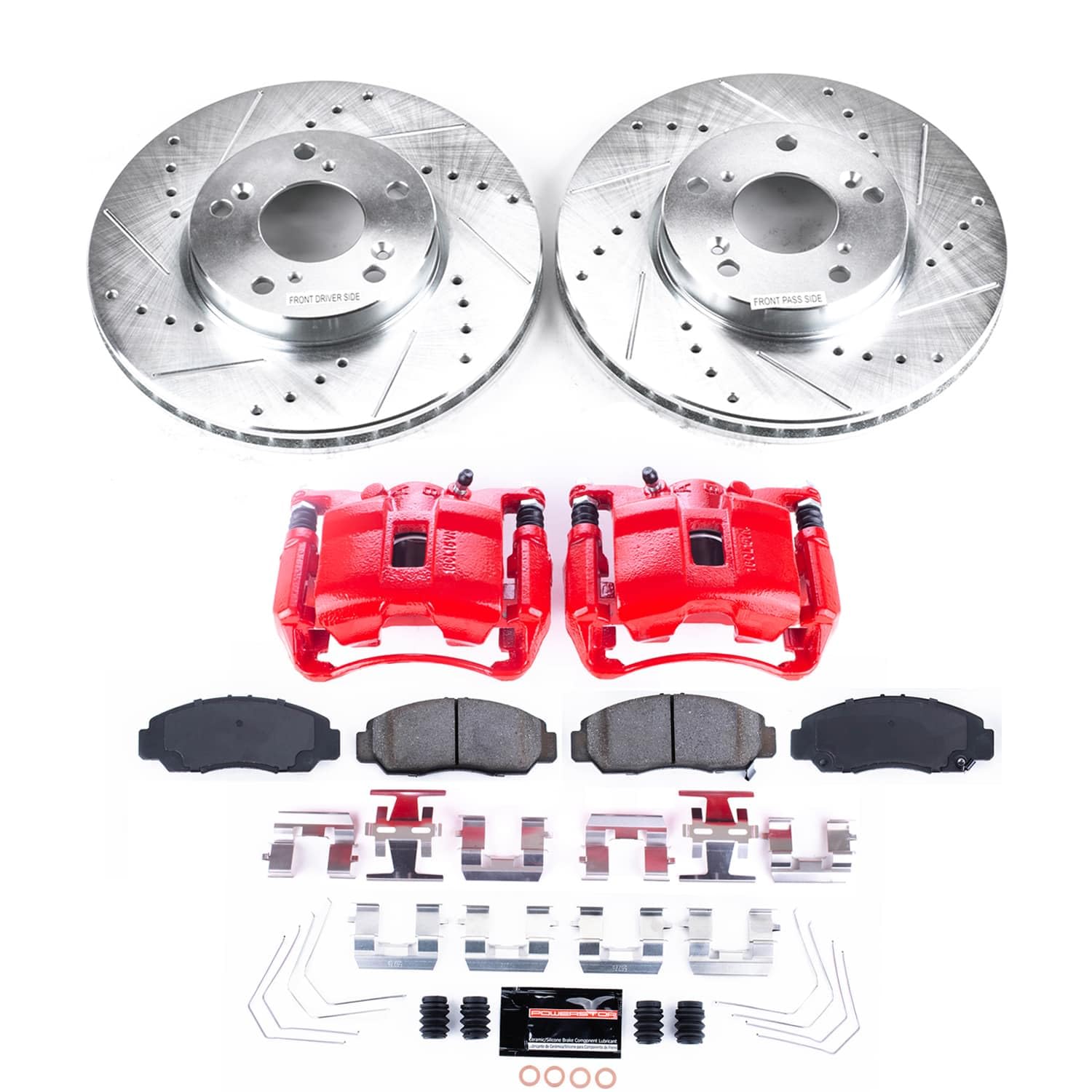 POWERSTOP Z23 Brake Pads and Rotors Front Brake Kit with Red Powder Coated Calipers For Honda Civic 2006-2011 [Vehicle Specific]