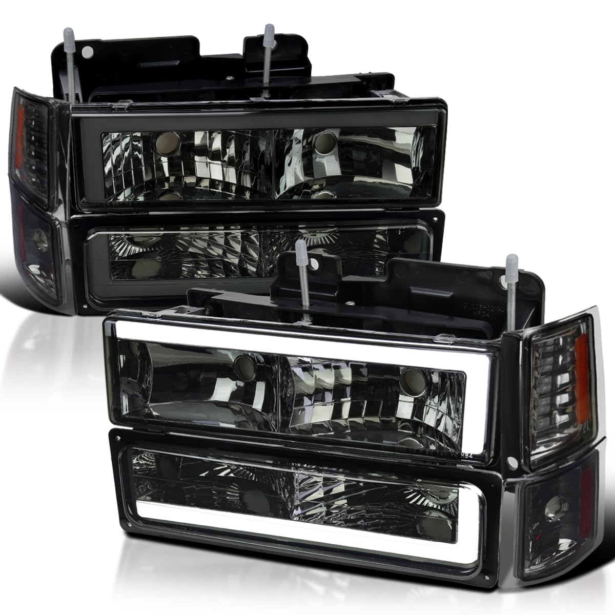 Smoke Headlights + Corner Lights + Bumper Lights w/LED Tube SPEC-D TUNING Compatible with 1994-1998 Chevy C10 C/K Tahoe Suburban