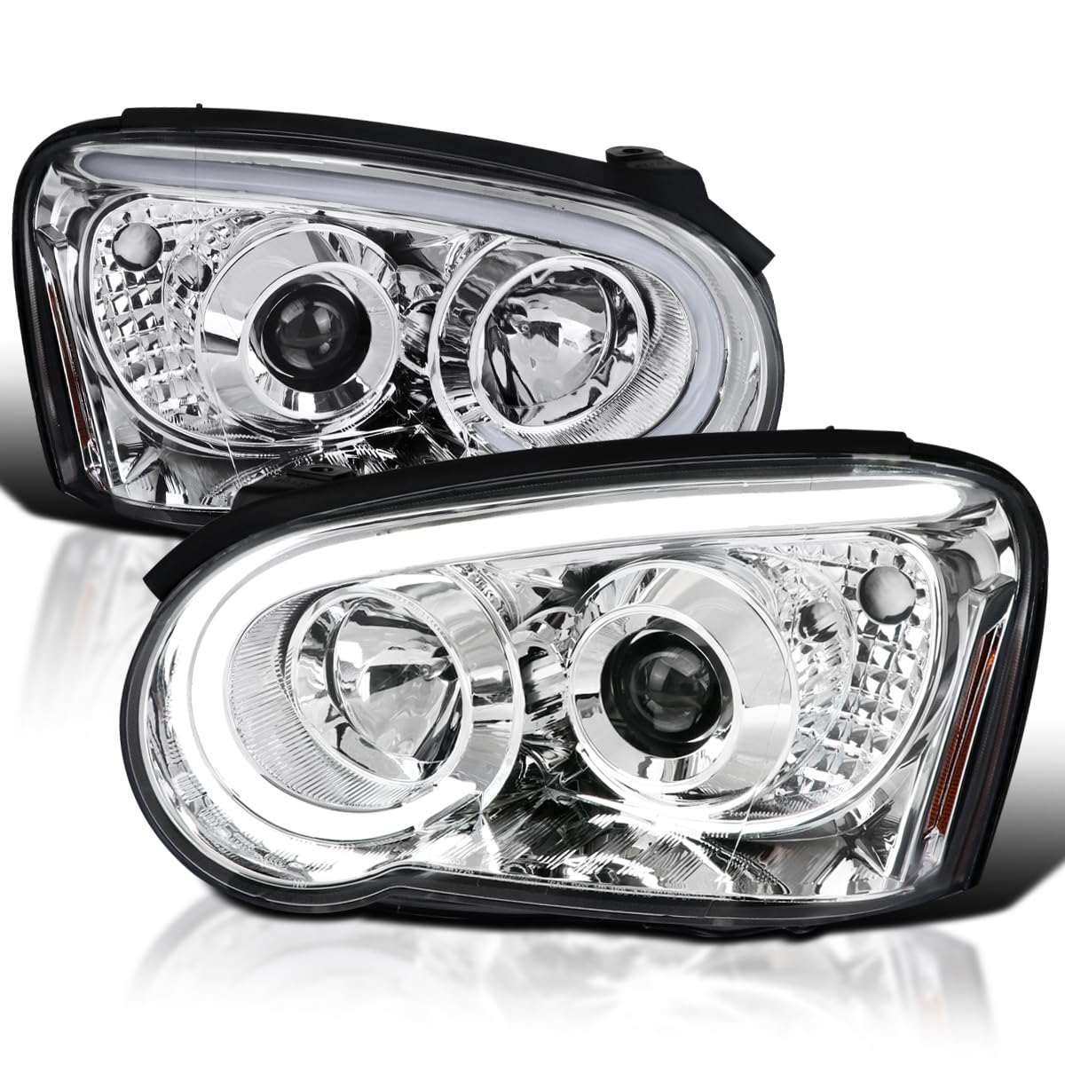 Chrome Projector Headlights SPEC-D TUNING w/LED Light Bar Compatible with 2004-2005 Subaru Impreza RS/WRX/Outback/STI, Left + Right Pair Headlamps Assembly