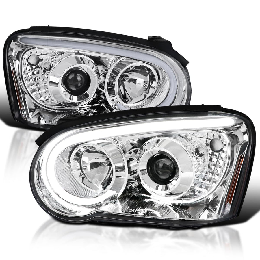Chrome Projector Headlights SPEC-D TUNING w/LED Light Bar Compatible with 2004-2005 Subaru Impreza RS/WRX/Outback/STI, Left + Right Pair Headlamps Assembly