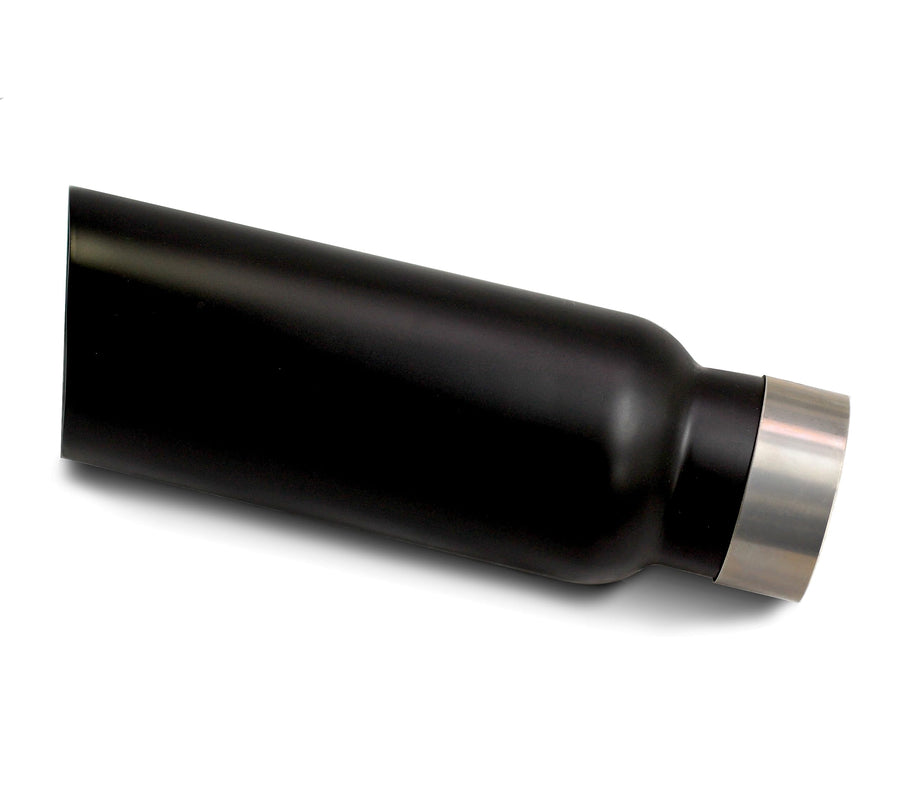 Exhaust Muffler Tip Black Horse, 3" inlet,4" outlet and 12" Length Double Wall Black Compatible with All Cars, Trucks and SUVs-MT-RR03BK