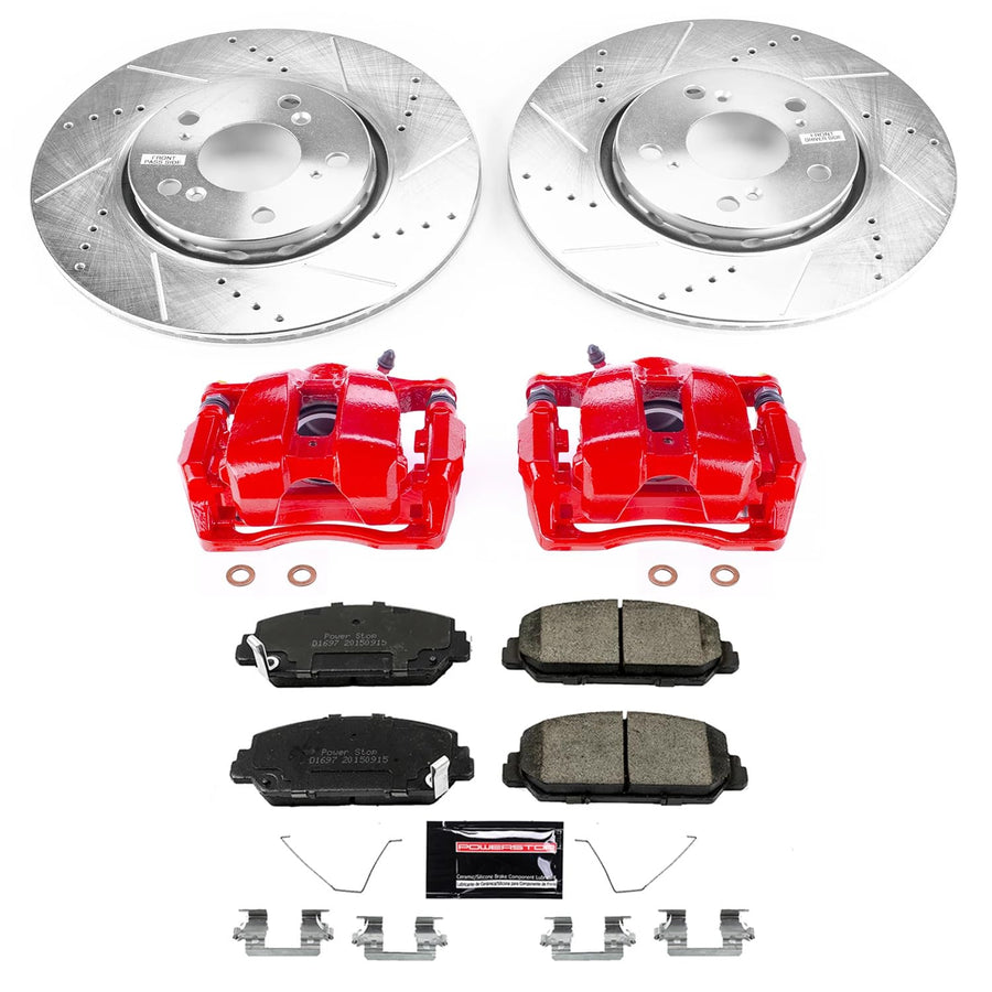 Power Stop Z23 KC6955 Evolution Sport Front Caliper Brake Kit-Drilled/Slotted Rotors, Carbon Ceramic Brake Pads, Calipers For Acura RLX 2014-2020 [Model Specific]