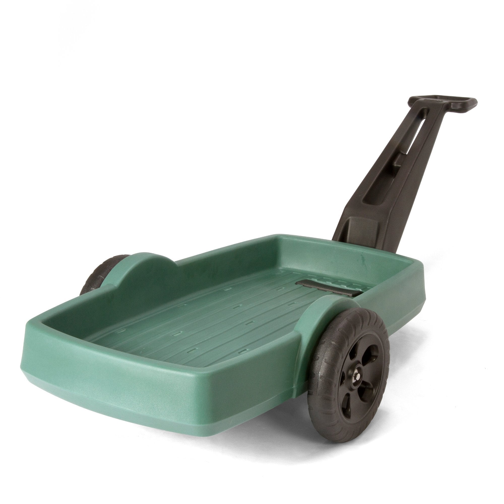 Simplay3 Outdoor Cart Yard and Garden - Long Handle Easy Turn 2 Wheel Heavy Duty Plastic Pull Cart for The Backyard 42 in. x 20 in. x 4 in. Bed, Green