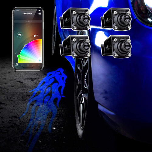 XKchrome CurbFX 4pc Bluetooth App Control Waterproof LED Projector Welcome Light Flame Style