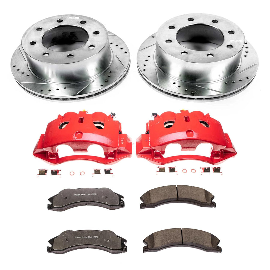 Power Stop Z36 KC5562-36 Truck & Tow Rear Caliper Kit-Drilled/Slotted Rotors, Carbon Ceramic Brake Pads, Calipers For Chevrolet Silverado 3500 HD, GMC Sierra 3500 HD [Model Specific]
