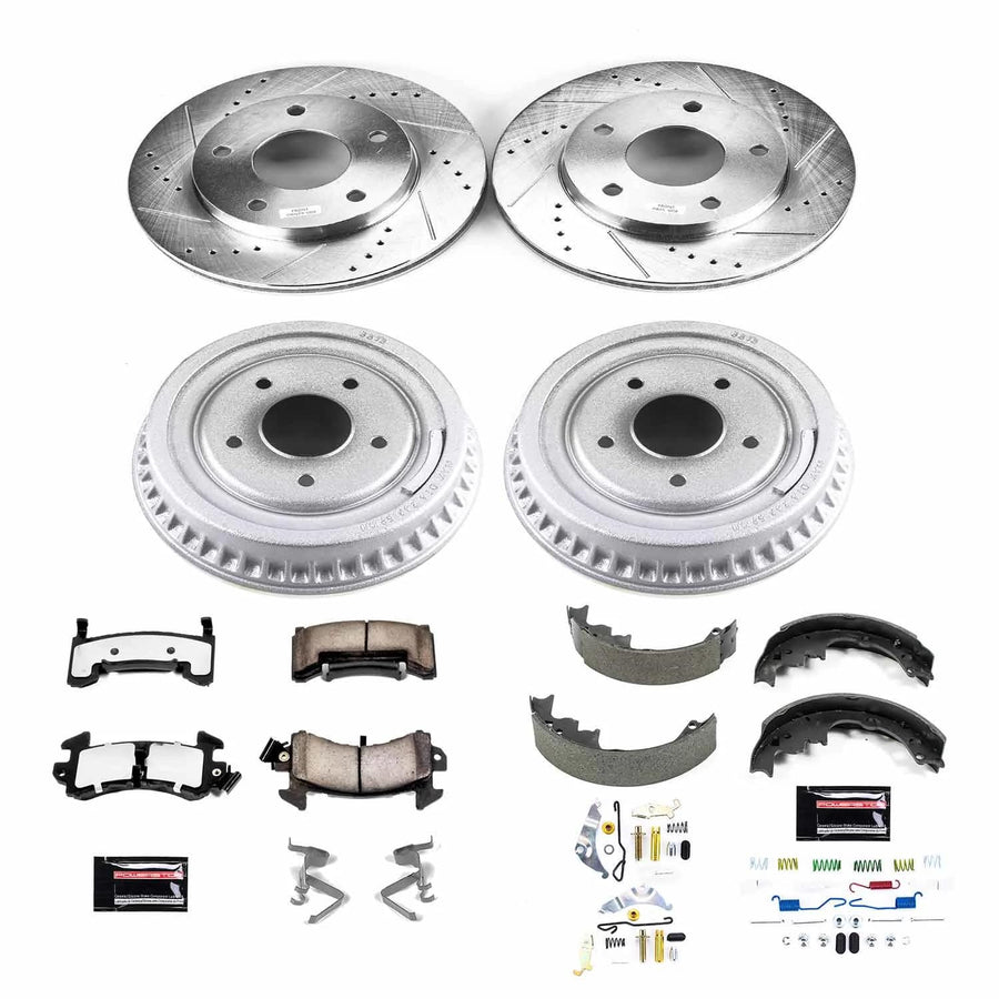 Power Stop Brake Kit Front and Rear For 1979 1980 1981 1982 1983 1984 1985 Buick Riviera - Truck & Tow Carbon Fiber Ceramic Pads, Drums, & Drilled and Slotted Rotors Replacement, K15045DK-36