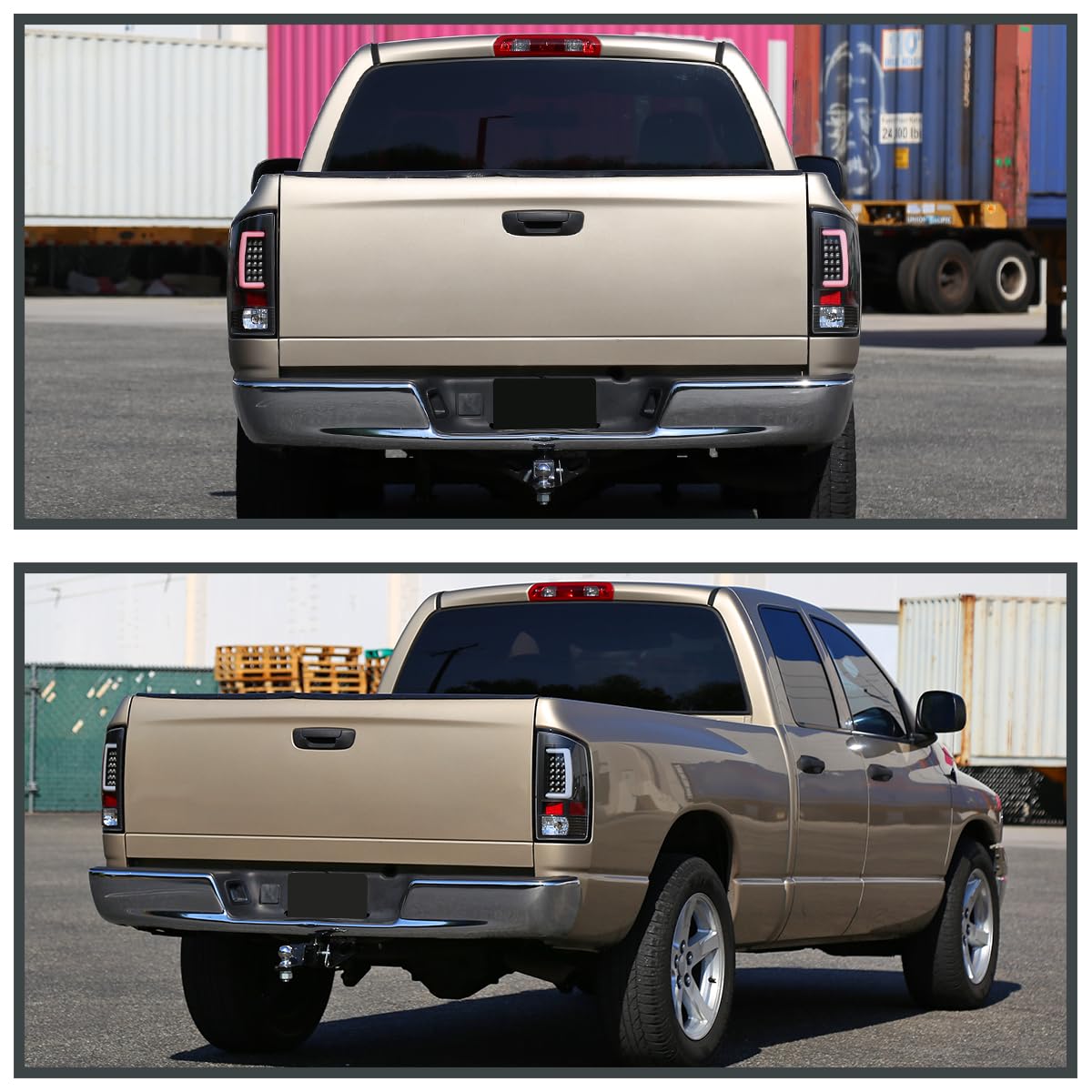 Black LED Bar Tail Lights SPEC-D TUNING Compatible with 2002-2006 Dodge Ram 1500/2500/3500, Left + Right Pair Assembly