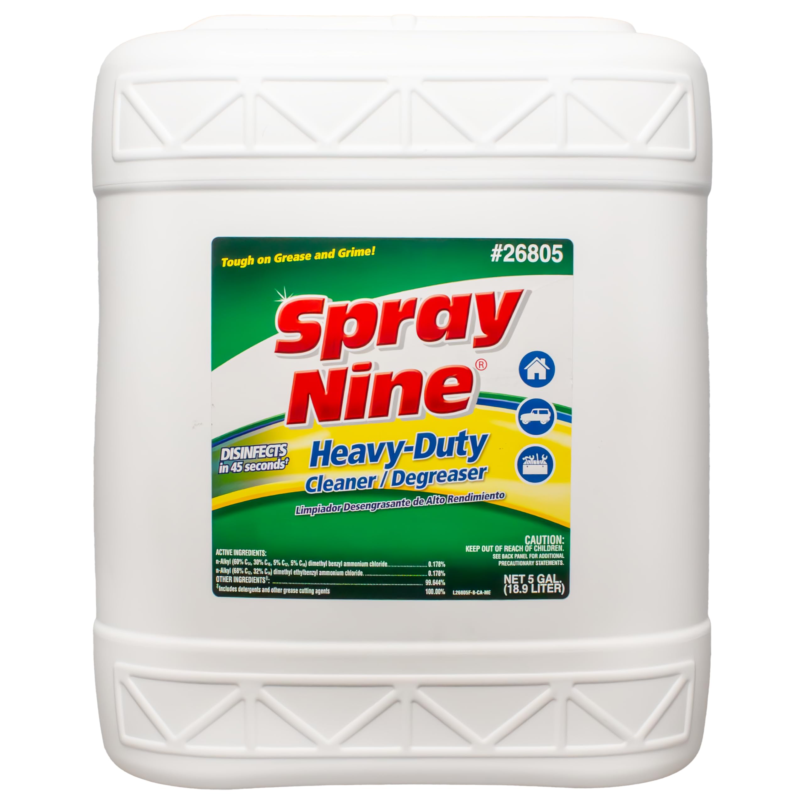 Spray Nine Heavy Duty Cleaner 26805, Degreaser & Disinfectant for Home, Yard Equipment, Automotive & More - Refill for Spray Bottle 5 Gallon Pail (Pack of 1)
