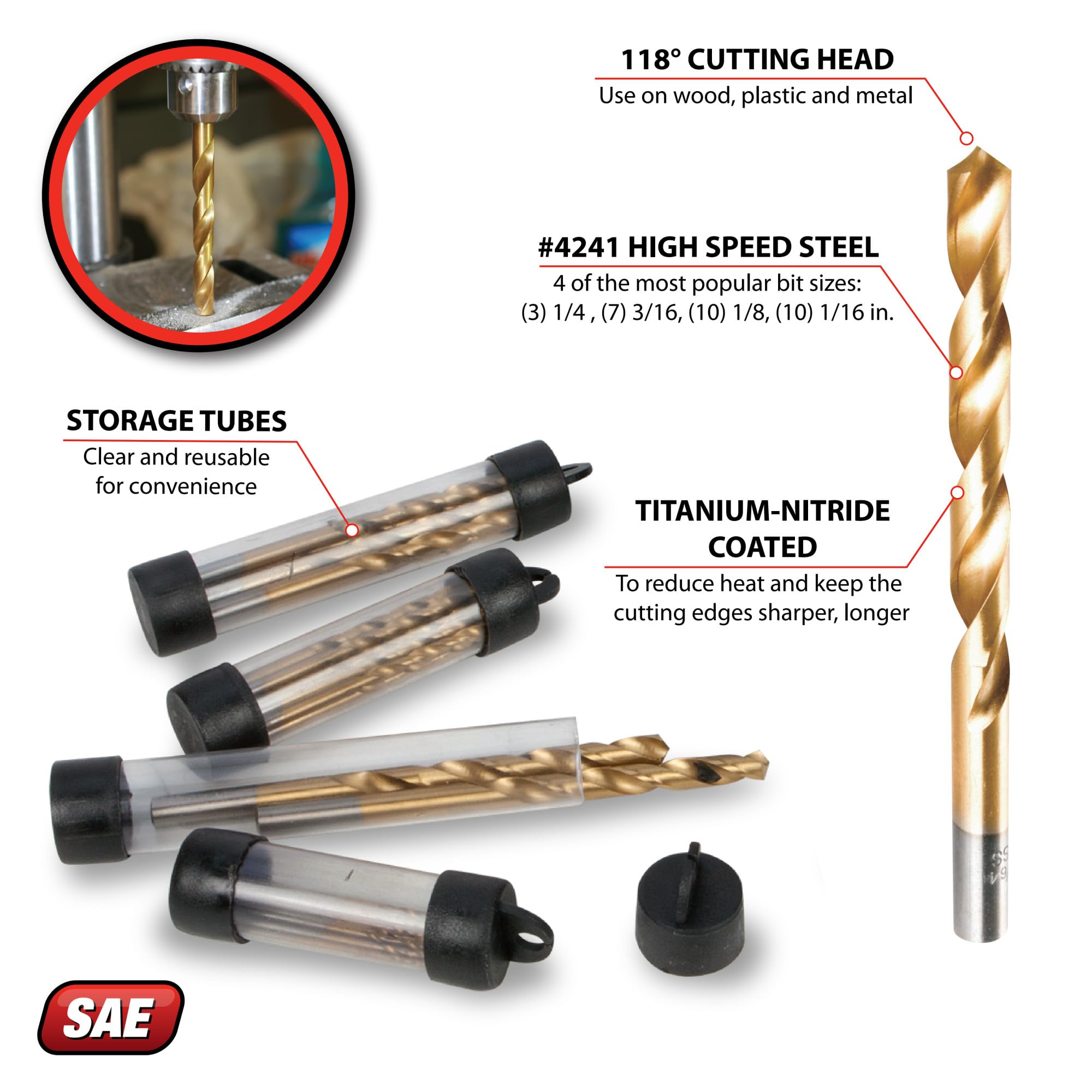 W9009 Performance Tool Titanium-Oxide 118 Degree Drill Bit Set (30 Pieces)