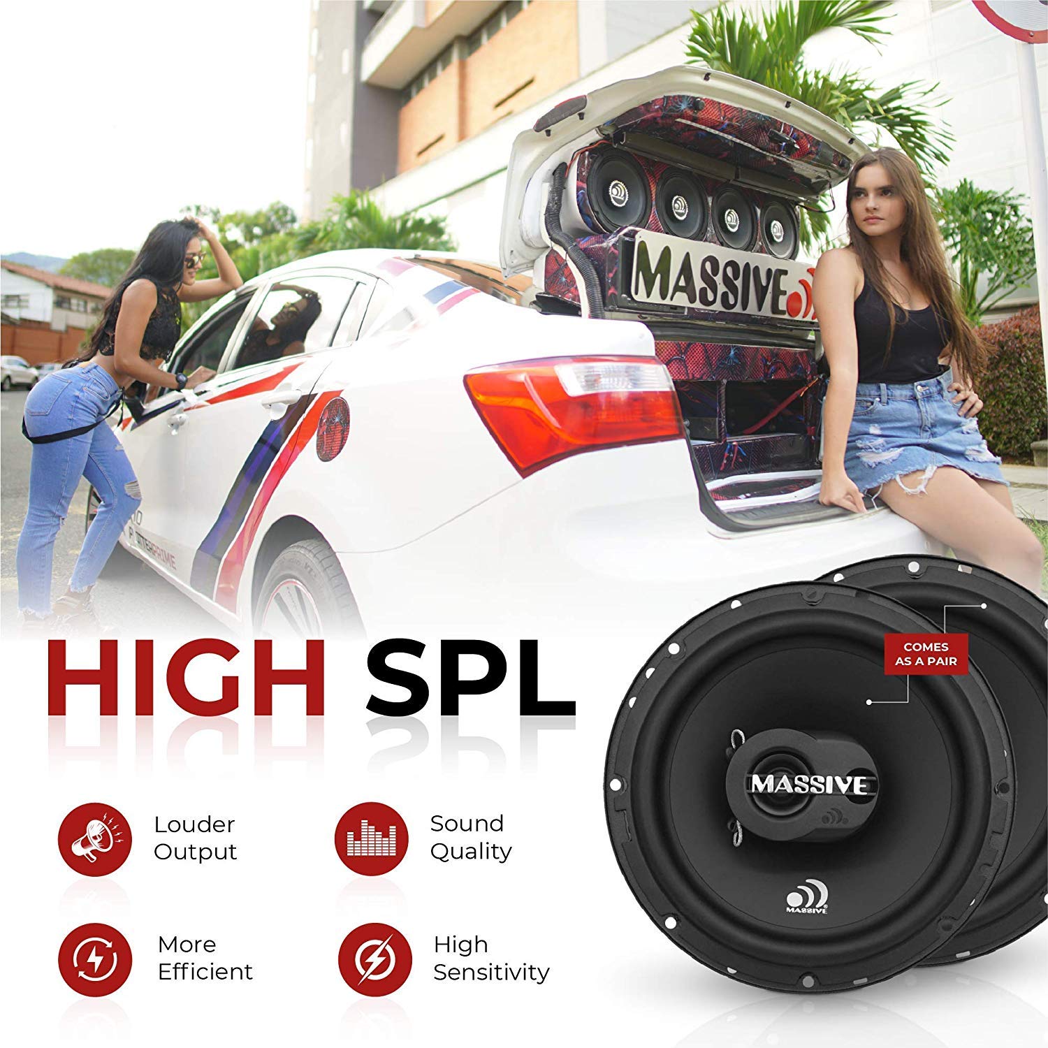 MX65V2 Massive Audio | 6.5" 2-Way Coaxial Car Speakers | 120W Max / 60W RMS | High-Performance Mid-Bass & Silk Dome Tweeter | OEM Fit | Premium Car Audio Upgrade