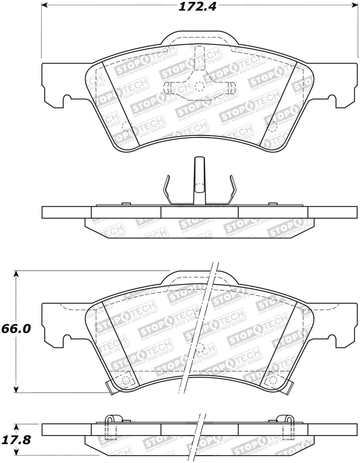 Front StopTech 308.08570 Brake Pads with Shims and Hardware Street