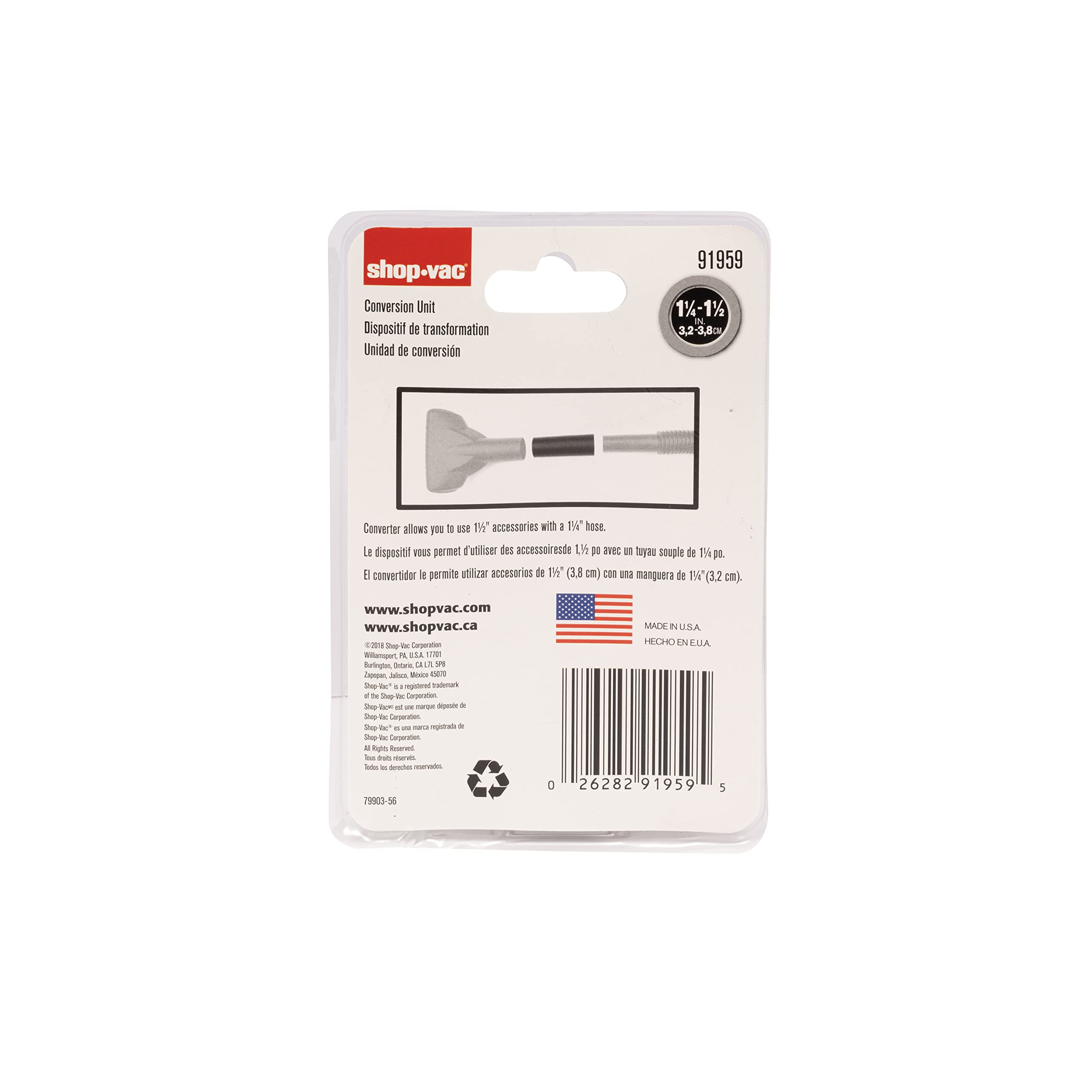 Adapter Shop-Vac 9195900 to Connect 1.5 Inch Accessories to 1.25 Inch Diameter Hoses, Plastic, Black