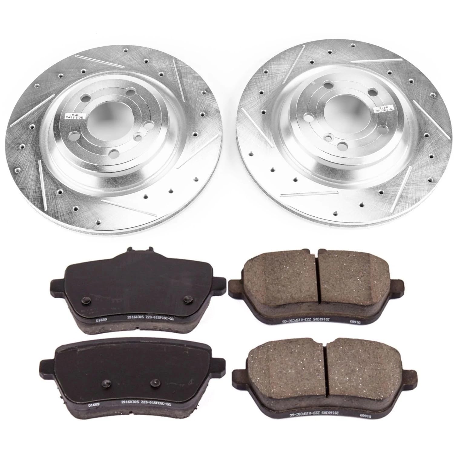 Power Stop K6904 Z23 Carbon Fiber Brake Pads Rear with Drilled & Slotted Brake Rotors Kit For Mercedes-Benz SL400, Mercedes-Benz SL450, Mercedes-Benz SL550 [Model Specific]