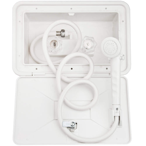 Dura Faucet RV Weatherproof DF-SA170-WT Exterior Shower Box Kit - Lock and Key (White)