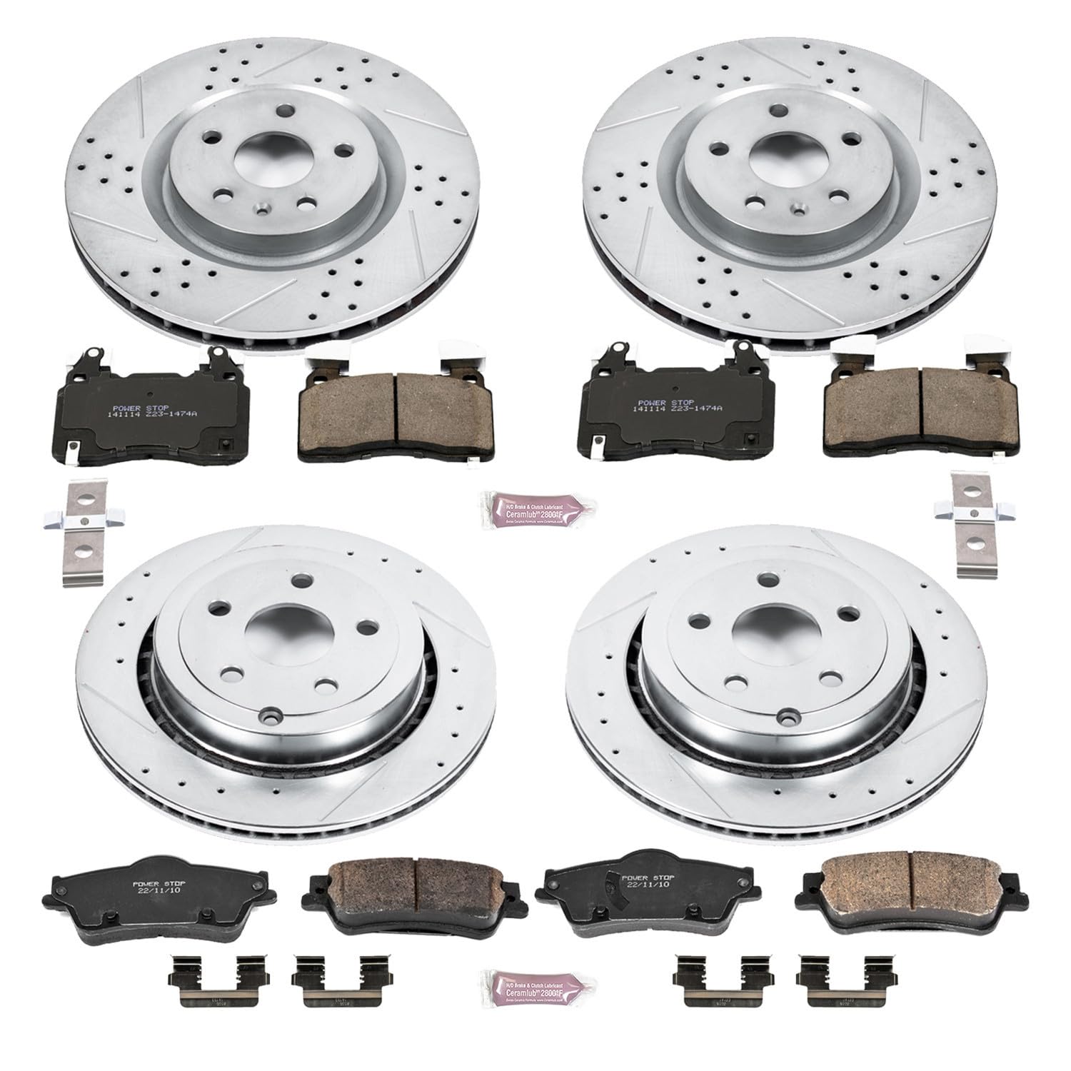 Power Stop K7005 Z23 Carbon Fiber Brake Pads Front and Rear with Drilled & Slotted Brake Rotors Kit For Chevrolet SS 2014 [Model Specific]
