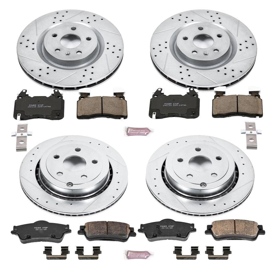 Power Stop K7005 Z23 Carbon Fiber Brake Pads Front and Rear with Drilled & Slotted Brake Rotors Kit For Chevrolet SS 2014 [Model Specific]