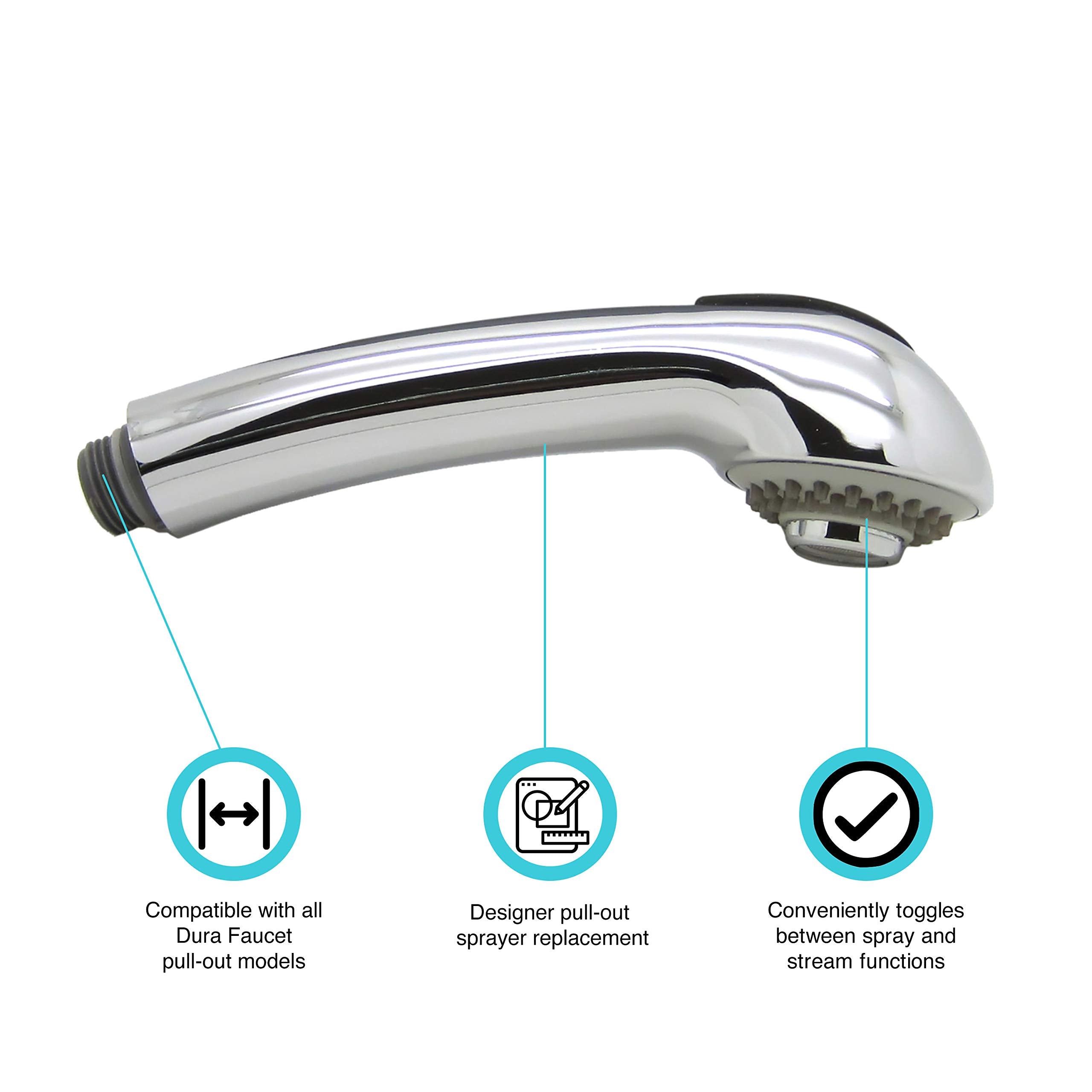 Dura Faucet Designer RV Kitchen Faucet Pull-Out Sprayer Replacement - for Dura Faucet Faucets Only (Chrome)
