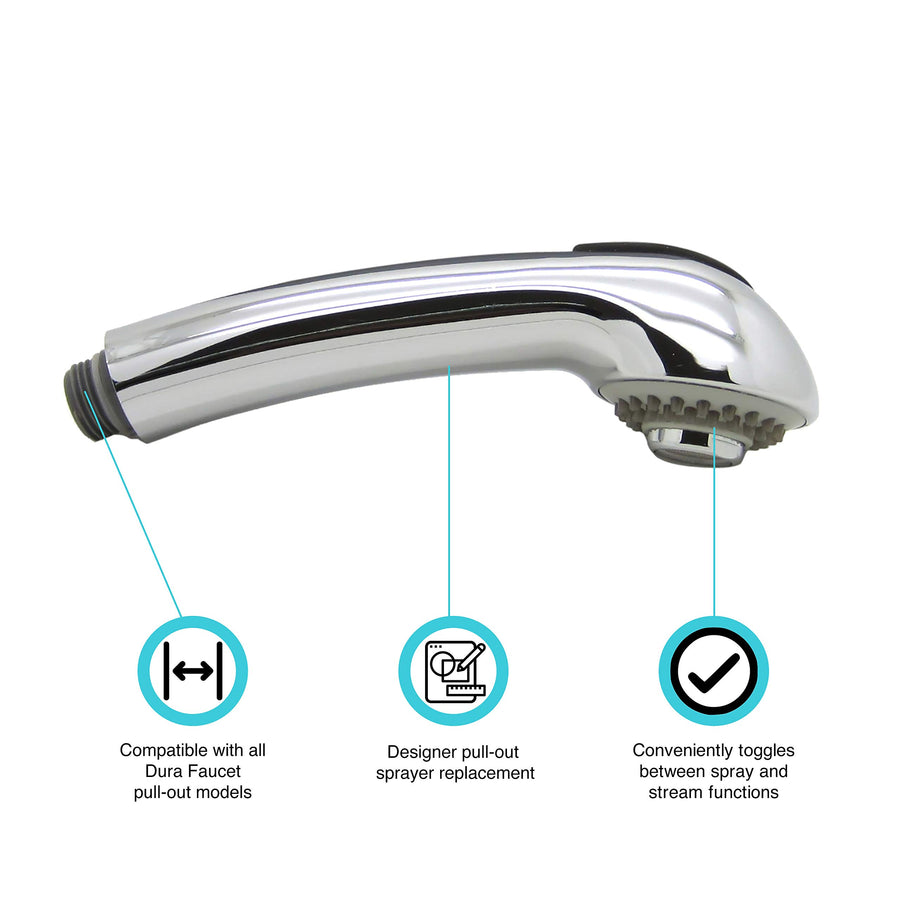 Dura Faucet Designer RV Kitchen Faucet Pull-Out Sprayer Replacement - for Dura Faucet Faucets Only (Chrome)