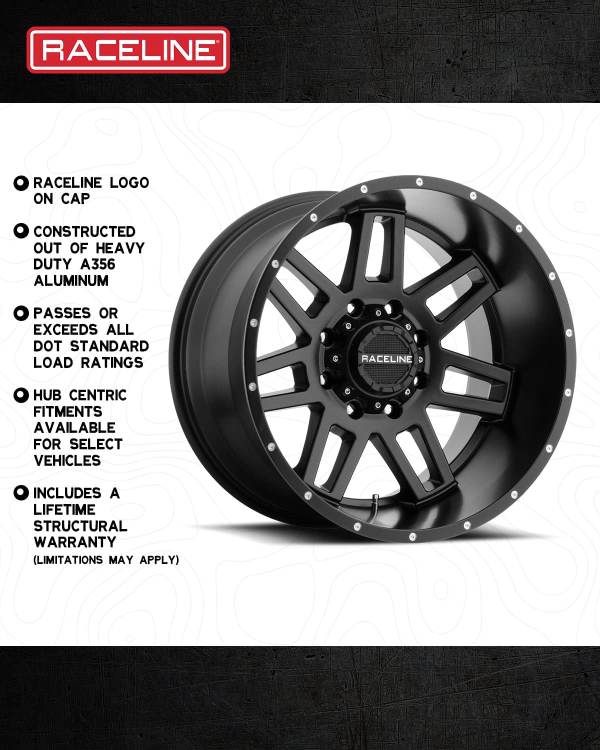 17X9"5X5/5X135mm Raceline Wheels 931B INJECTOR Wheel Black Bolt Pattern 0mm Offset/(5"B/S) 10 Spoke Aluminum Passenger Car Wheels, Full Size Replacement Black Car Rims