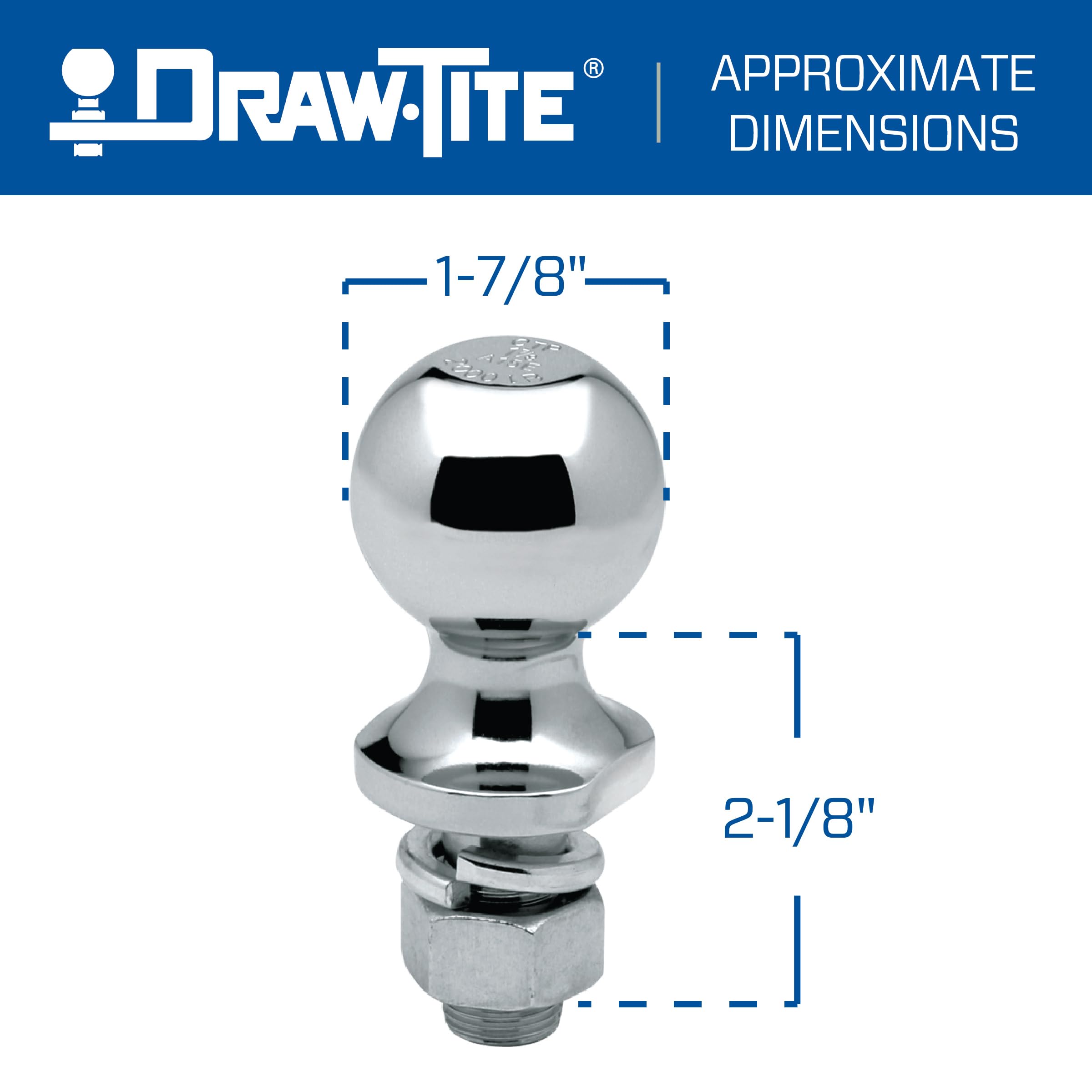 Reese Tow Ready 63816 Class I Hitch Ball, Chrome - 1-7/8" Ball x 1" x 2-1/8", 2,000 lbs.