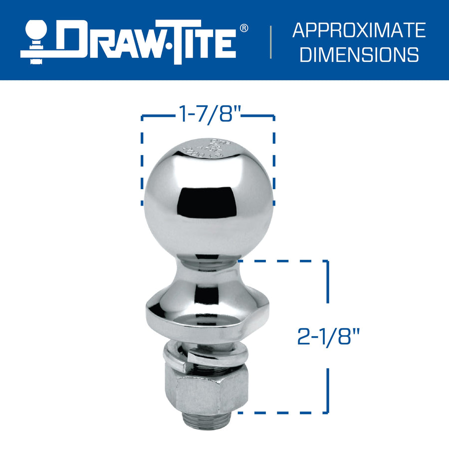 Reese Tow Ready 63816 Class I Hitch Ball, Chrome - 1-7/8" Ball x 1" x 2-1/8", 2,000 lbs.