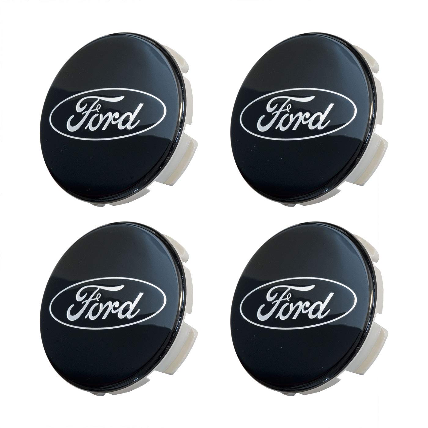 Set of Four Black and Chrome 2 1/8" Center Wheel Cap Kit for Current and Late Model Ford Passenger Cars - Does not fit Ford Truck or SUV Wheels