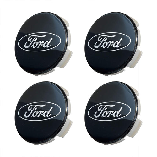 Set of Four Black and Chrome 2 1/8" Center Wheel Cap Kit for Current and Late Model Ford Passenger Cars - Does not fit Ford Truck or SUV Wheels