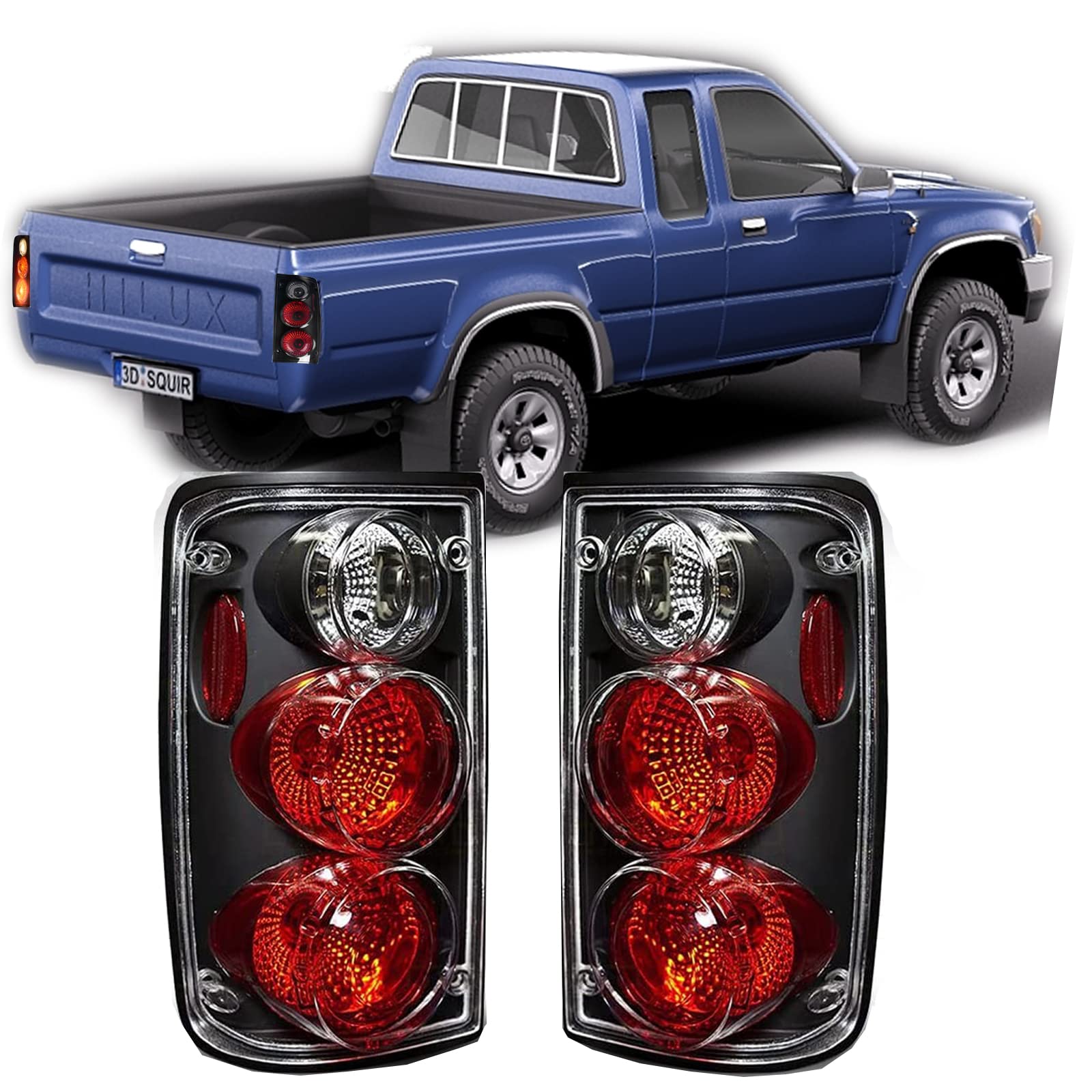 Taillights Assembly Winjet for 1989-1995 [1989 1990 1991 1992 1993 1994 1995] Pickup Truck Rear Lights Tail Lamps Include Turn Signal & Back UP & Brake/Running Light Bulb Black Housing/Clear Lens