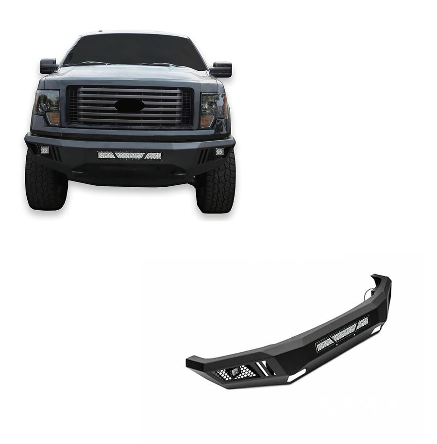 Heavy Duty Black Horse Armour Front Bumper Includes 1 20in LED Light Bar, 2 Sets of 4in Cube Lights Matte Black Compatible with 2009-2014 Ford F-150-AFB-F109-KIT
