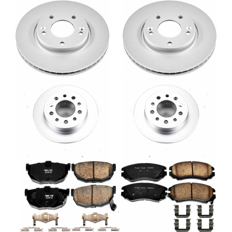 Power Stop CRK166 Brake Rotor & Coated Ceramic Brake Pads- front & rear For Hyundai Tiburon 2003-2008 [Model Specific]