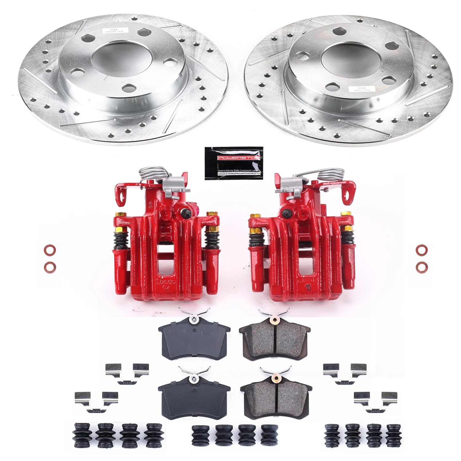 Power Stop Z23 Evolution KC585 Rear Brake Caliper Kit- Brake Rotors, Brake Pads, Brake Calipers For Volkswagen Passat 1999-2005 [Model Specific]