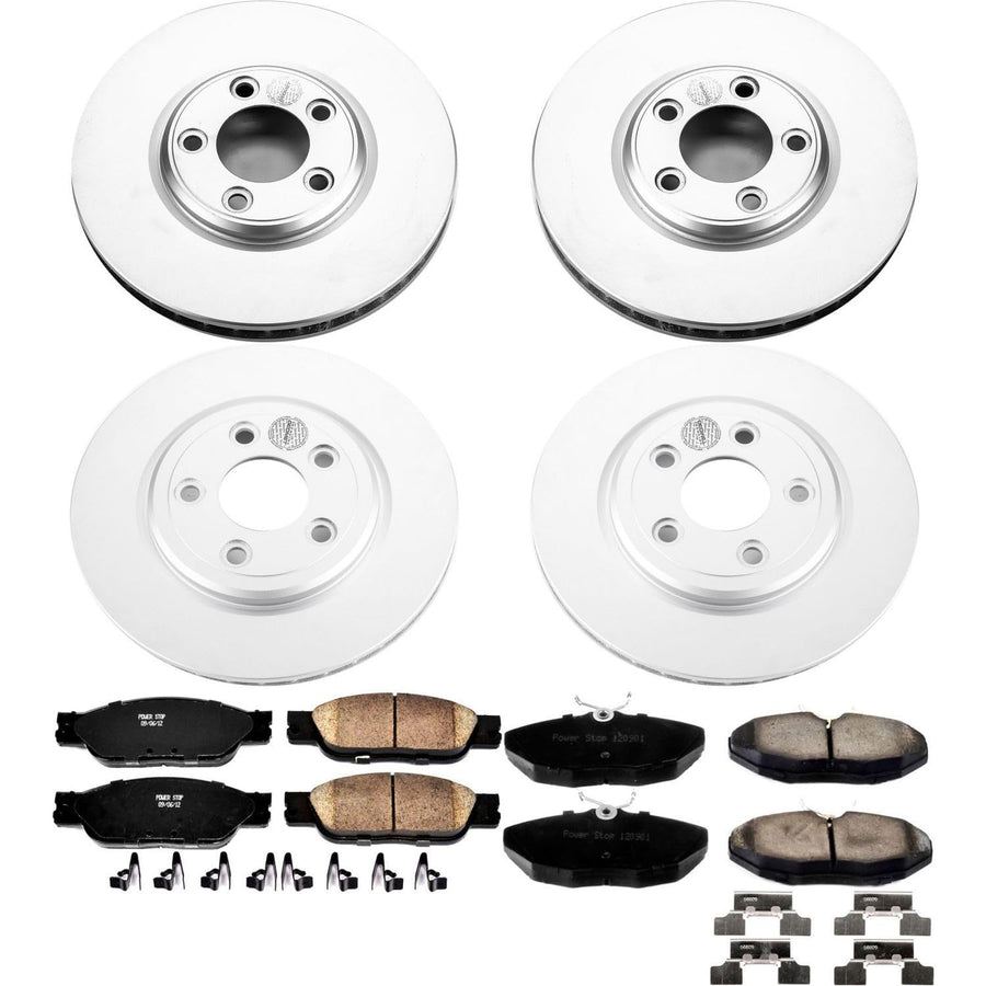 Power Stop Coated Brake Rotor and Ceramic Brake Pads CRK1355- Front & Rear For Jaguar S-Type 2003-2004 [Model Specific]