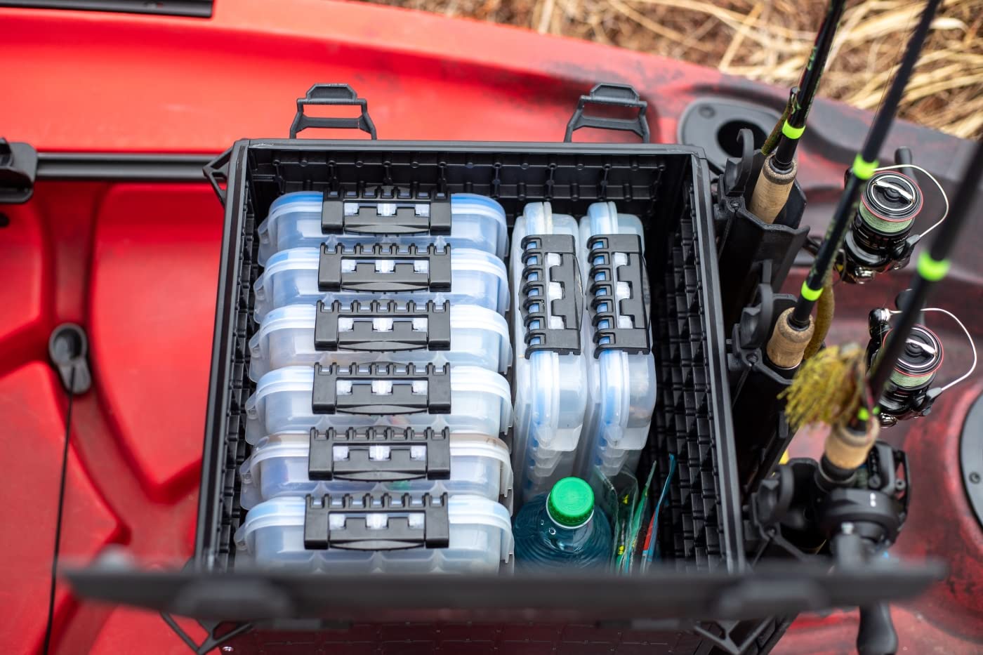 YakAttack Fishing Crate BlackPak Pro 13" x 13" with 3 Rod Holders - Black | Compact Tackle Storage Box & Gear Organizer for Kayaks | Lightweight, Durable & Customizable Marine Accessory | Made in USA