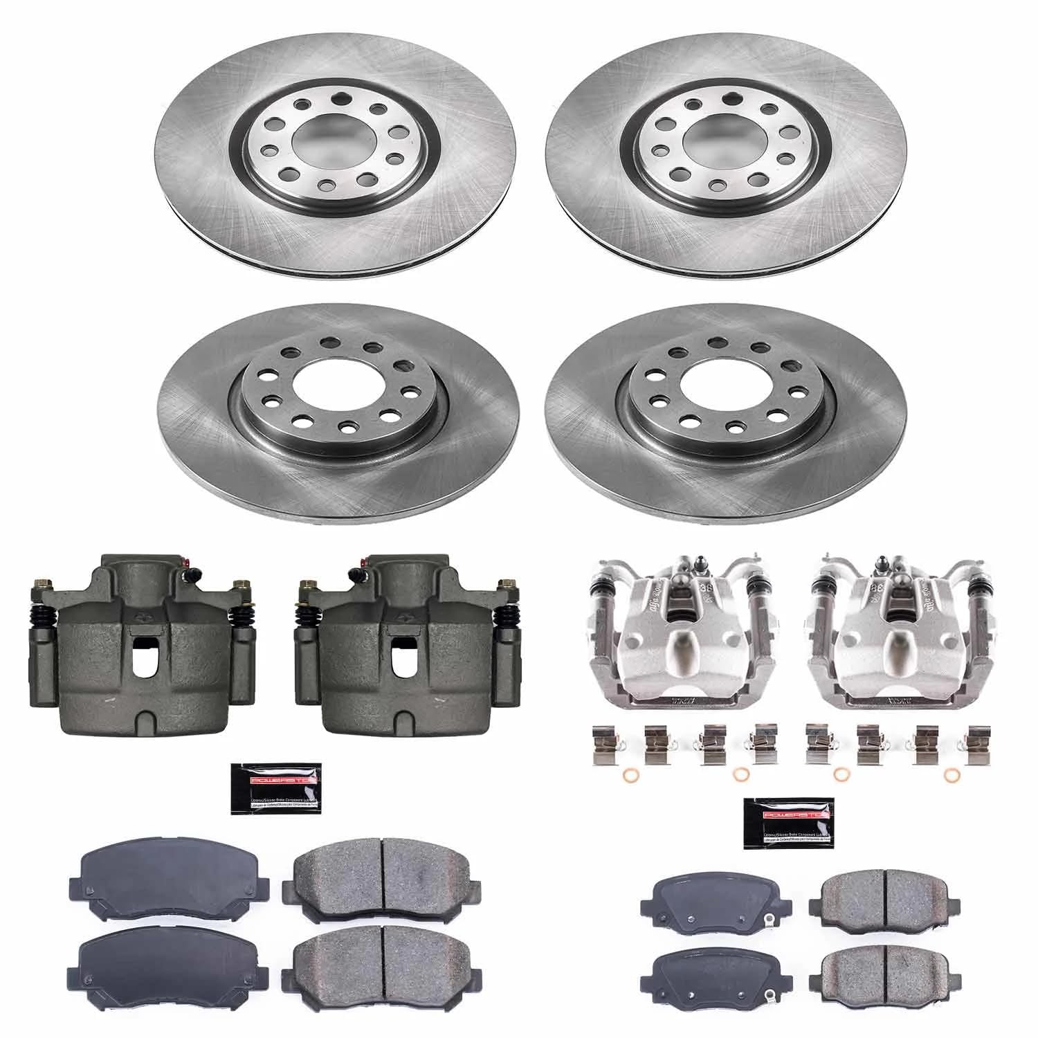 Power Stop KCOE7288 Front and Rear Autospecialty Stock Replacement Caliper Kit- OE Rotors, Ceramic Brake Pads, Calipers For Chrysler 200 2015-2017 [Model Specific]