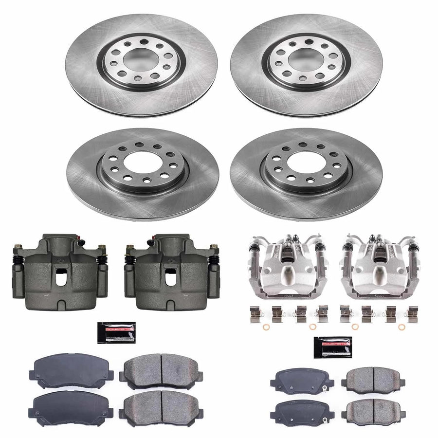 Power Stop KCOE7288 Front and Rear Autospecialty Stock Replacement Caliper Kit- OE Rotors, Ceramic Brake Pads, Calipers For Chrysler 200 2015-2017 [Model Specific]