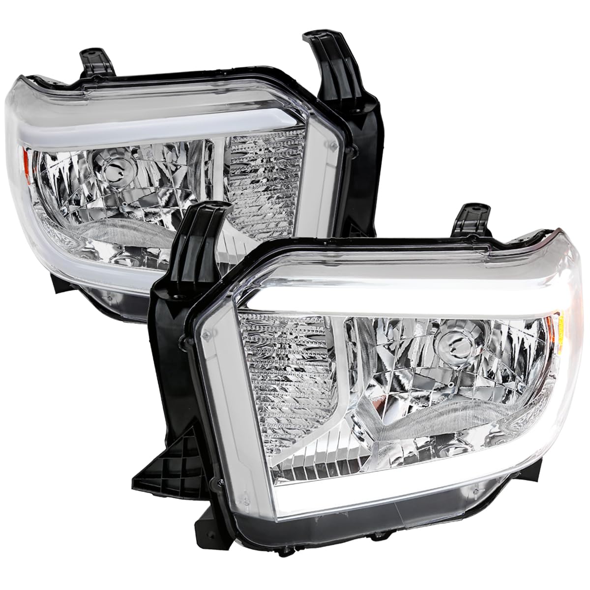 Chrome Headlights SPEC-D TUNING w/LED Tube Compatible with 2014-2021 Toyota Tundra, Left + Right Pair Headlamp Assembly